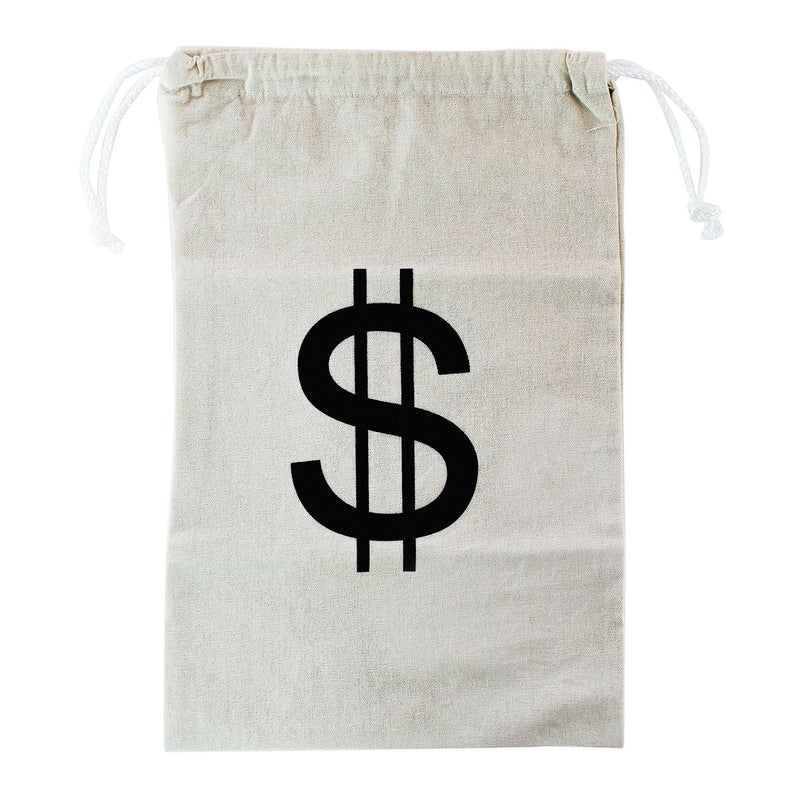 Super Z Outlet Large Canvas Natural Money Bag Pouch with Drawstring Closure and Dollar Sign Design for Toy Party Favors, Bank Robber Cowboy Pirate Theme, Carrying Case Sack - Image 2